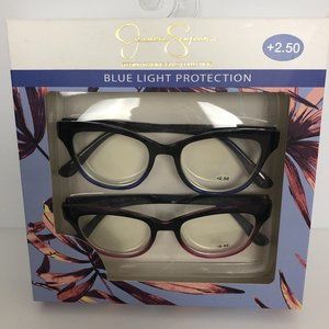NEW Jessica Simpson Blue Light Blocking Glasses Cat Eye Black Blue Pink +2.50